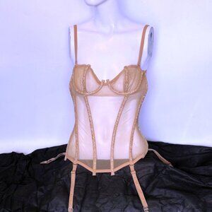 LA PERLA Nude Corset Bustier Top w/Swarovski Crystals 32B BNWT